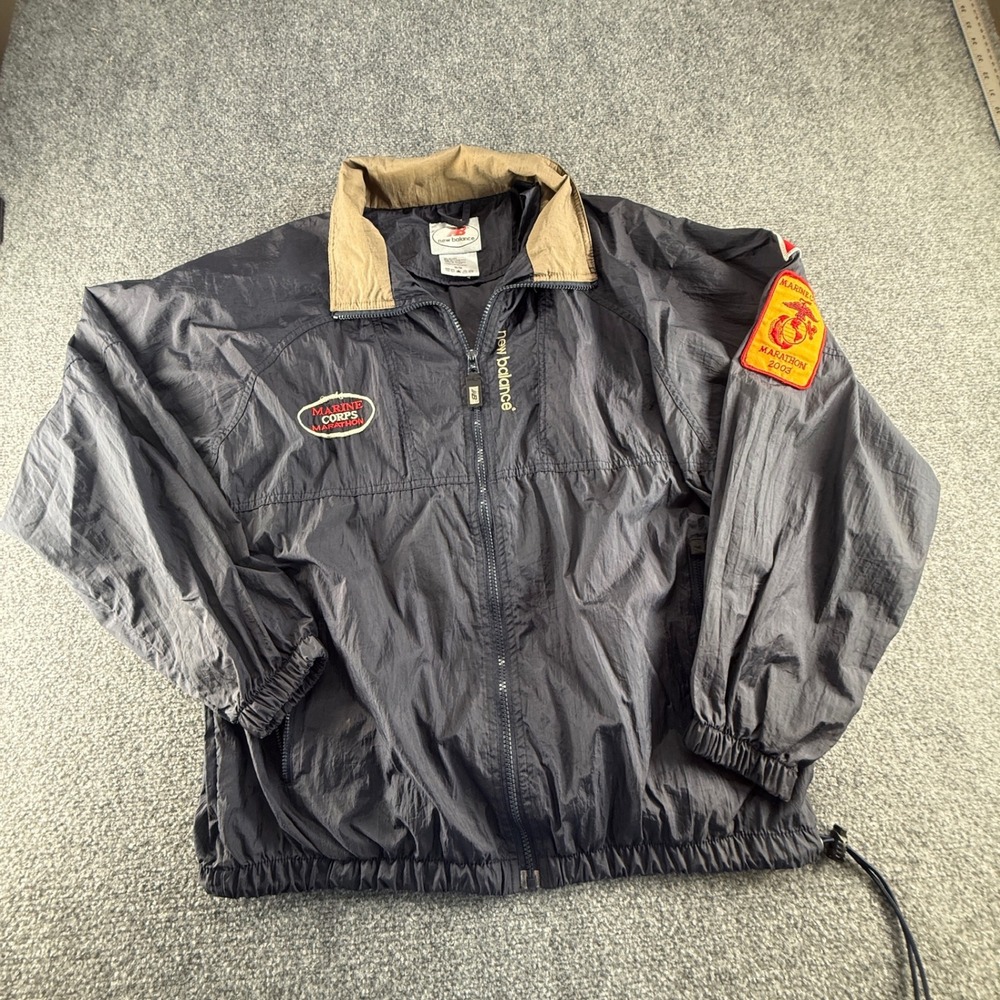 New Balance Marine Corps Marathon 2003 Windbreaker Jacket Navy Blue Mens Medium